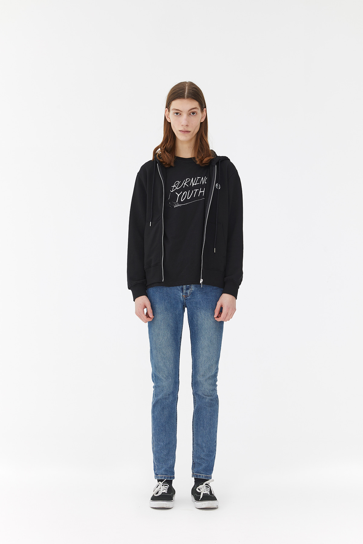 MIRRORBALL EMBROIDERED ROLLING FLOCKED ZIPPED HOODIE BLACK