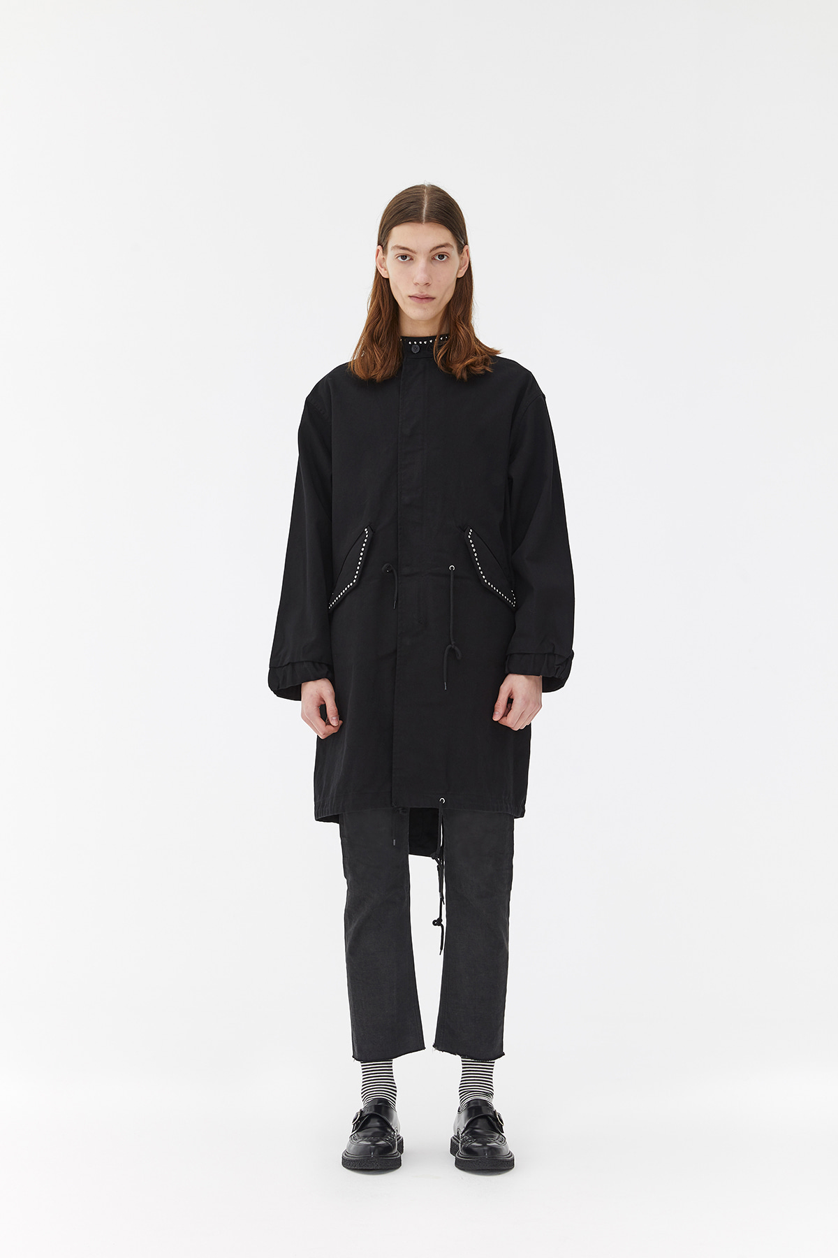 UNKNOWN PLEASURES EMBROIDERED STUDS MODS PARKA IN COTTON TWILL BLACK